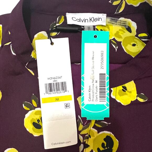 Calvin Klein MEDIUM Printed Roll Tab Sleeve Blouse - Stitch Fix Button Up Top - Picture 8 of 15